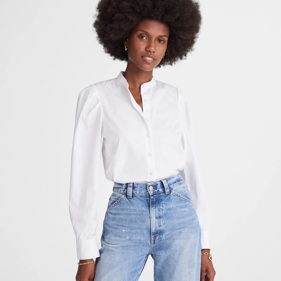 Madewell Tops - MADEWELL  Paulina Cotton Poplin Band Collar Button-Up Shirt Size Medium